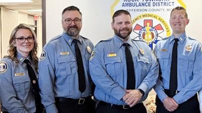 From left, Rock Township Ambulance District paramedics Ashley Denman, Ron Lipp, Rich Parks and Jeff Cedra were promoted to lieutenants on May 27.