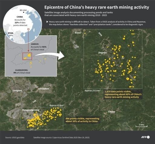 Epicentre of China's heavy rare earth mining activity