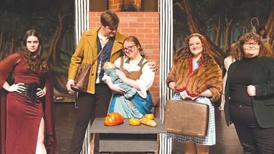 From left, Ella Myers, Aidan Gildehaus, Angel Springer, Allison Crandall and Zoe Simonds will perform in the Fox High School Theatre Troupe’s production of “Into the Woods” this Friday through Sunday.