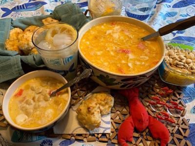 Seafood Bisque, Cheddar Garlic Biscuits
