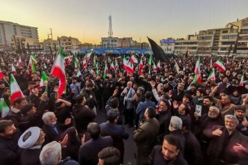 In Tehran's Enghlab square, thousands of mourners, dressed mostly in black, chanted 'death to America' while waving Iran's flag