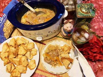 Crock-Pot Cantonese Sweet and Sour Pork, Crispy Wontons