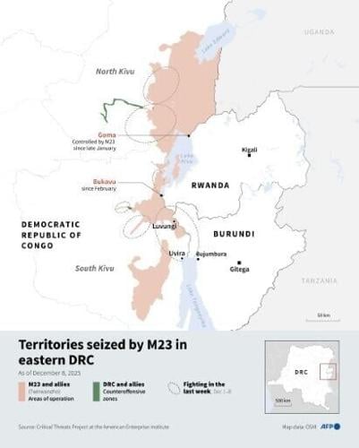 Territories seized by M23 in eastern DRC