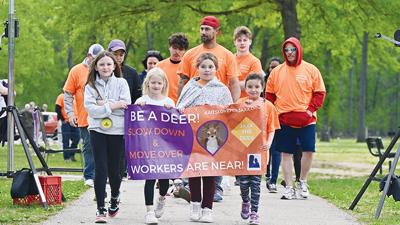 From left, Breana Batese, Kaylin Moore, Taylor Rawson and Skyler Gardner were the first four walkers to kick off last year’s walk.