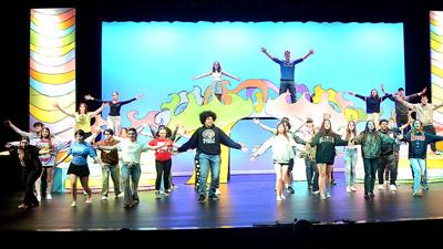 The cast of “Seussical the Musical” performs the musical number “Oh, the Thinks You Can Think!” during a tech rehearsal at Festus High School on Sunday.