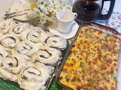 Farmer’s Breakfast Casserole, Jumbo Cinnamon Rolls