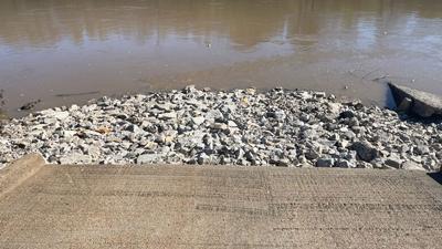 Floodwaters washed away approximately 30 to 35 feet of the Flamm City Boat Ramp in Arnold.