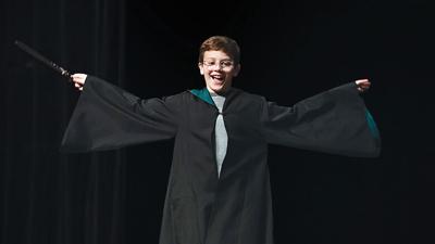Everett Childs of Seckman High School’s Theatre Troupe rehearses for his role as Albus Potter in “Harry Potter and the Cursed Child.”