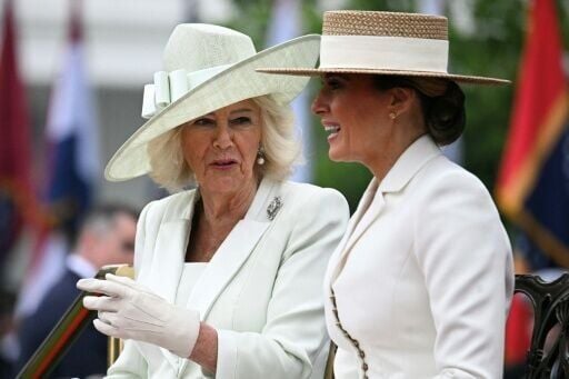 First Lady Melania Trump and Britain's Queen Camilla chatted during the arrival ceremony