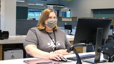 Anna Schurk at the Eureka Hills circulation desk
