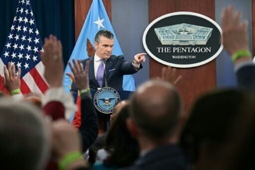 US Secretary of Defense Pete Hegseth speaks during a press briefing at the Pentagon