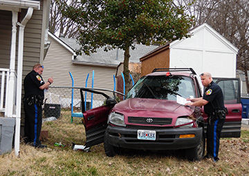 This SUV crashed into a fence at Walnut and North Fourth streets in Festus while a Hillsboro man drove it in reverse, trying to flee the scene of a fight.reversefleeing the scene