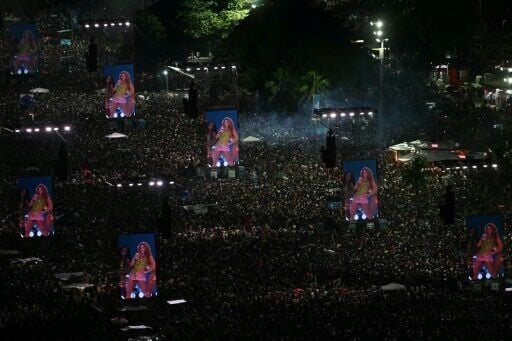 Colombian singer Shakira performs at Copacabana beach in Rio de Janeiro