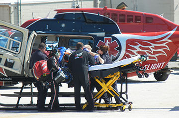 A helicopter transported a woman to an area hospital for treatment following a two-vehicle crash along North Fifth Street in Festus.