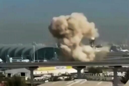 Footage authenticated by AFP recorded the sound of a drone then a loud explosion and plumes of smoke