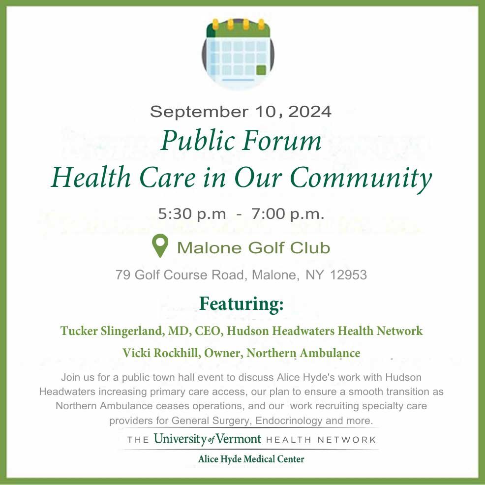 Alice Hyde Medical Center Public Forum (September 10) Landing Pages