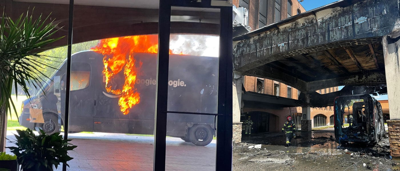 Firefighters respond to Amazon van blaze at office building
