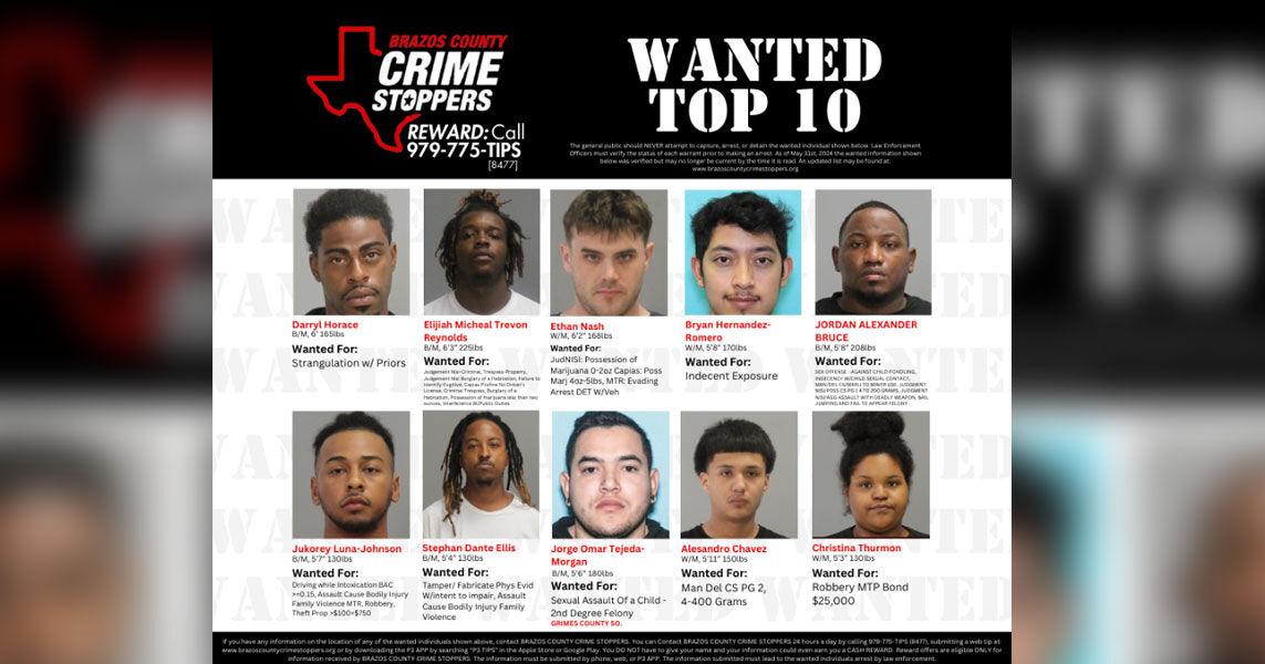 Brazos County Crime Stoppers issues Top 10 Most Wanted bulletin Upper