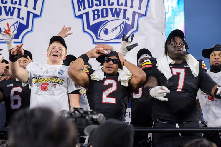 Maryland players after winning 2023 Music City Bowl