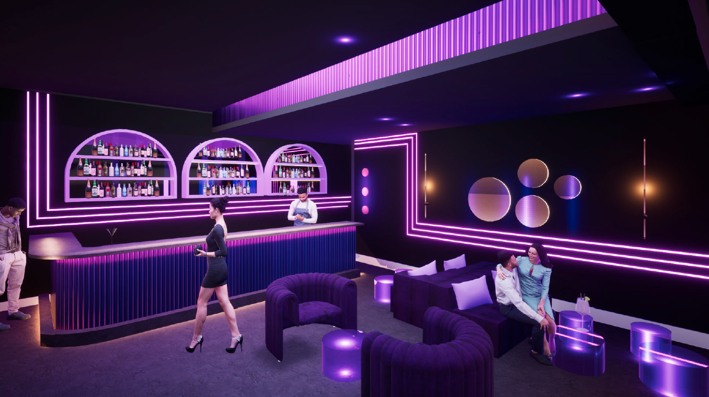 Night club background indoor interior, neon lights glow purple backdrop  generative ai 22085117 Stock Photo at Vecteezy
