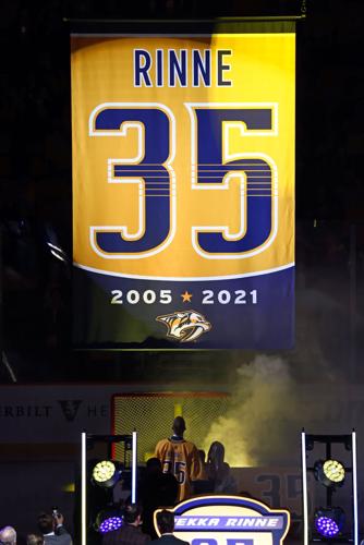 Pekka Rinne's No. 35 raised to rafters, 1st retired by Preds - The San  Diego Union-Tribune
