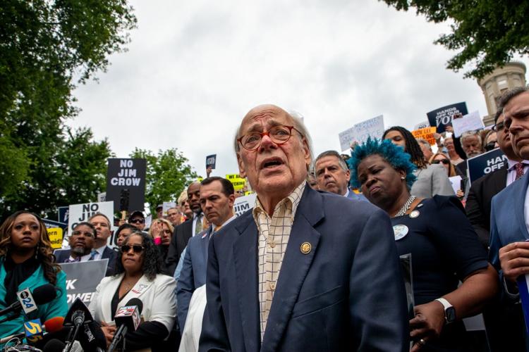 U.S. Rep. Steve Cohen speaks to protesters outside the state Capitol, May 5, 2026