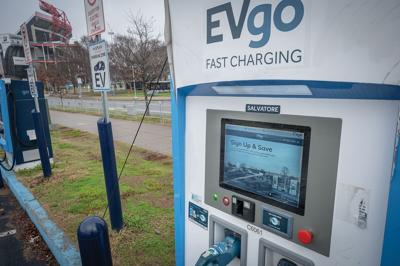 EV charging stations outside Nissan Stadium