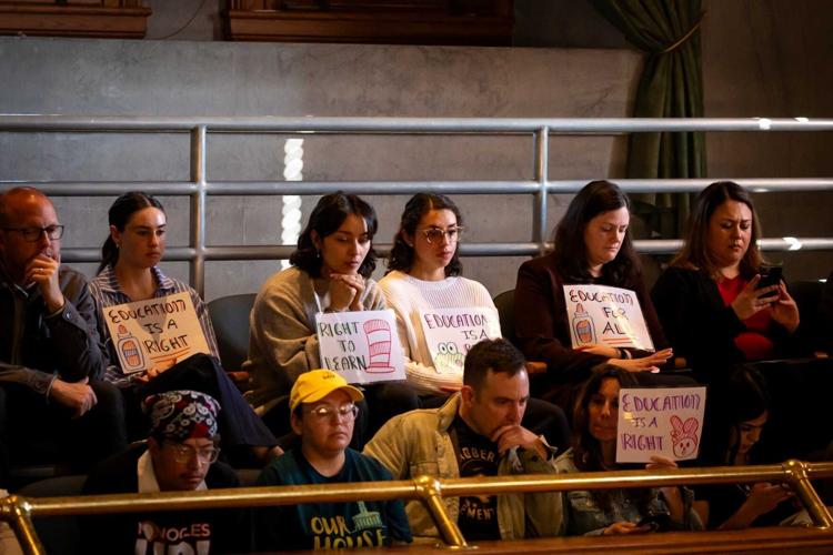 Protesters oppose legislation allowing school boards to prohibit undocumented students from enrollment, April 10, 2025