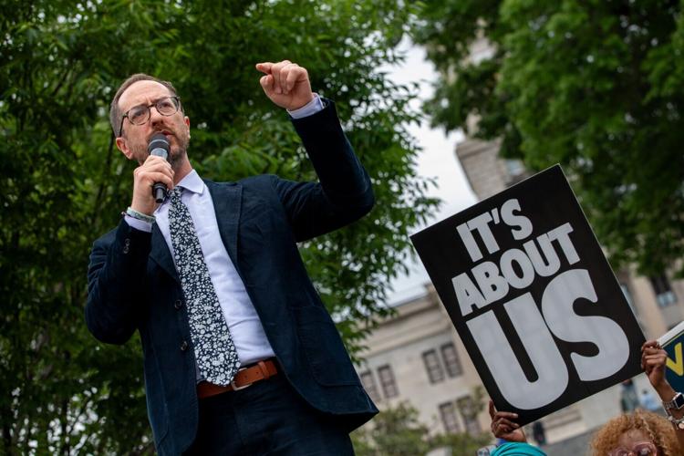 Nashville Mayor Freddie O'Connell speaks to protesters at the state Capitol, May 5, 2026