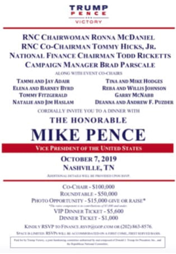 Pence to Nashville again, this time for cash