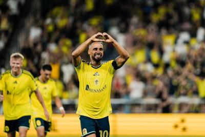 Nashville SC's Hany Mukhtar celebrates goal against Chicago Fire FC
