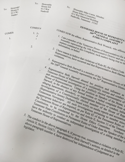 Womick files 5 ethics complaints against Harwell