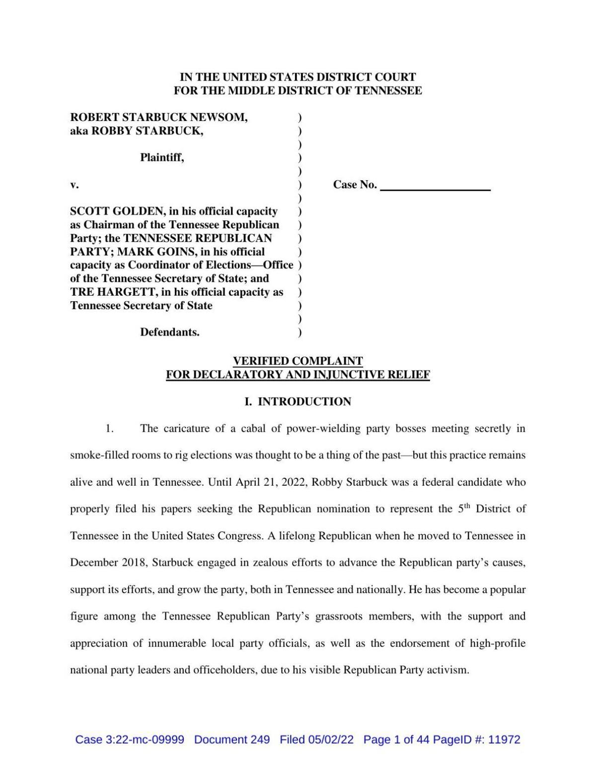 Robby Starbuck 2022 election lawsuit