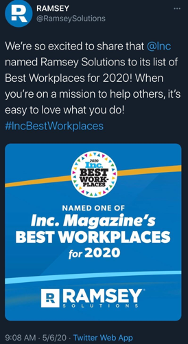 Ramsey Solutions a 'Best Workplace' No More