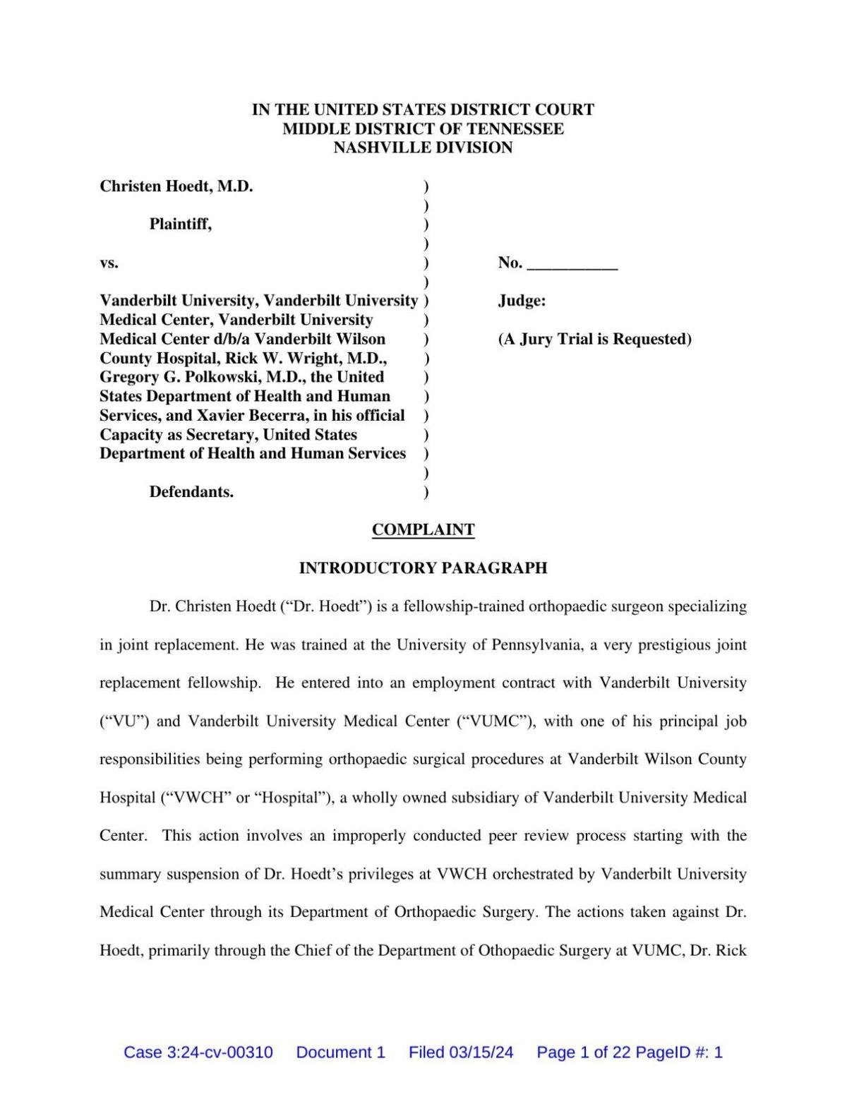 Chris Hoedt VUMC complaint