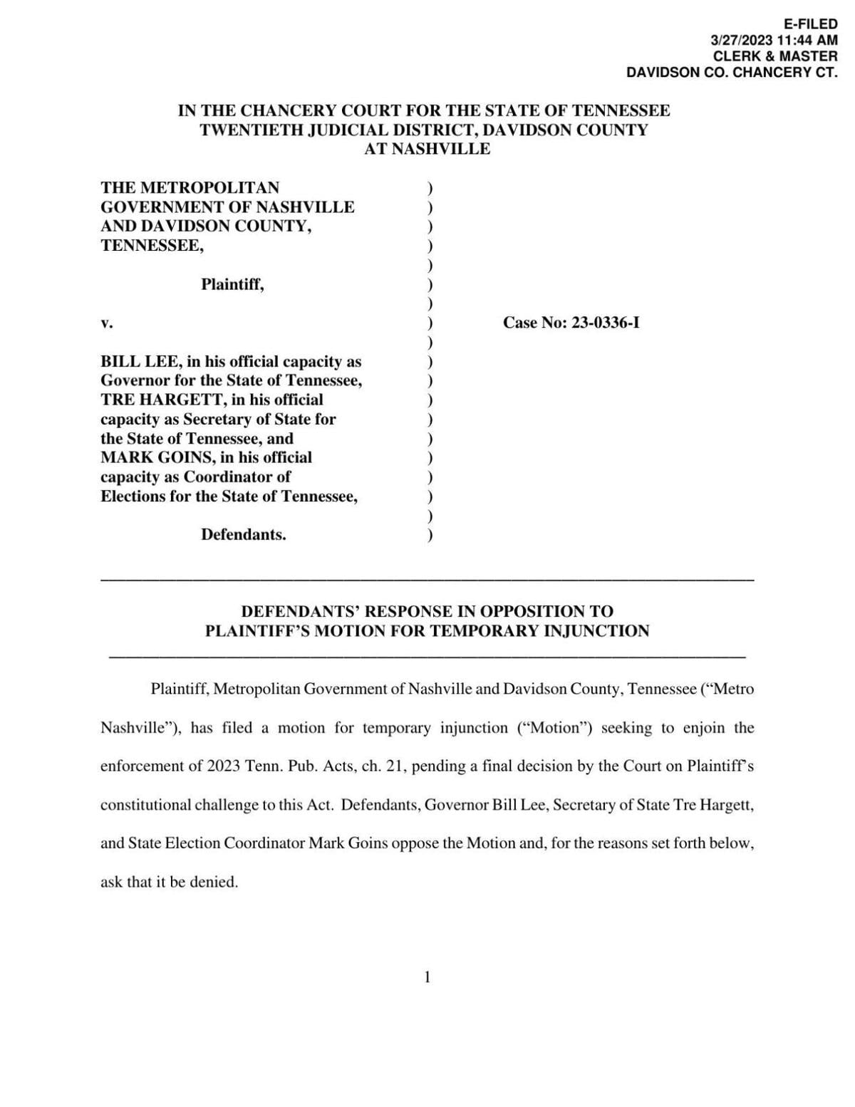 State response to Metro