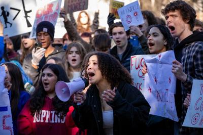Students assemble outside the Tennessee State Capitol to call for gun reform, Jan. 27, 2025
