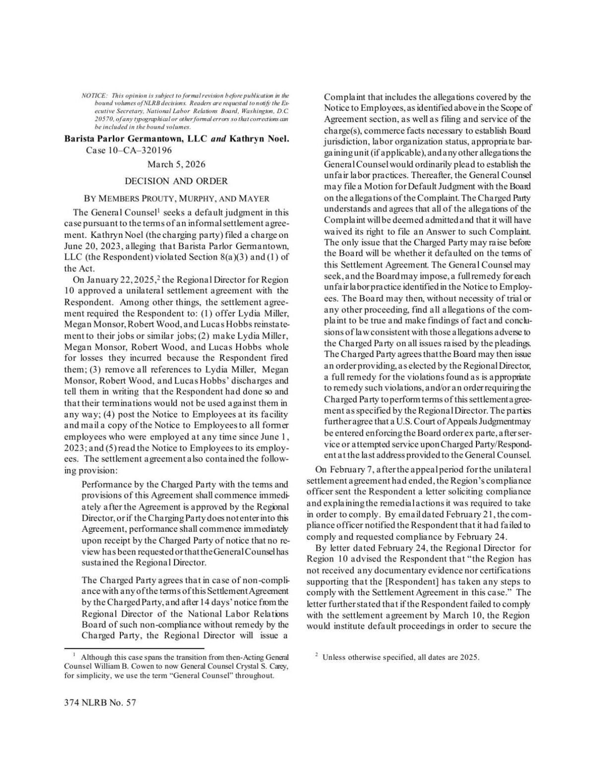NLRB Barista Parlor Ruling