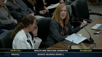 Heather Thomas, the mother of a transgender child, testifies before the Senate Health and Welfare Committee