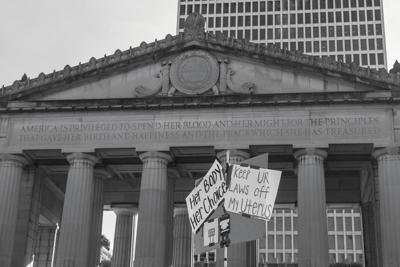 Protesters gather at Legislative Plaza in Nashville following the overturning of Roe v. Wade, June 2022