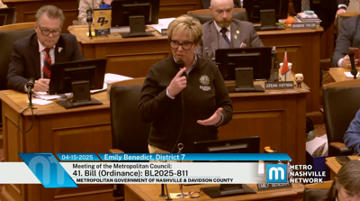 Councilmember Emily Benedict addresses the Metro Council, April 15, 2025