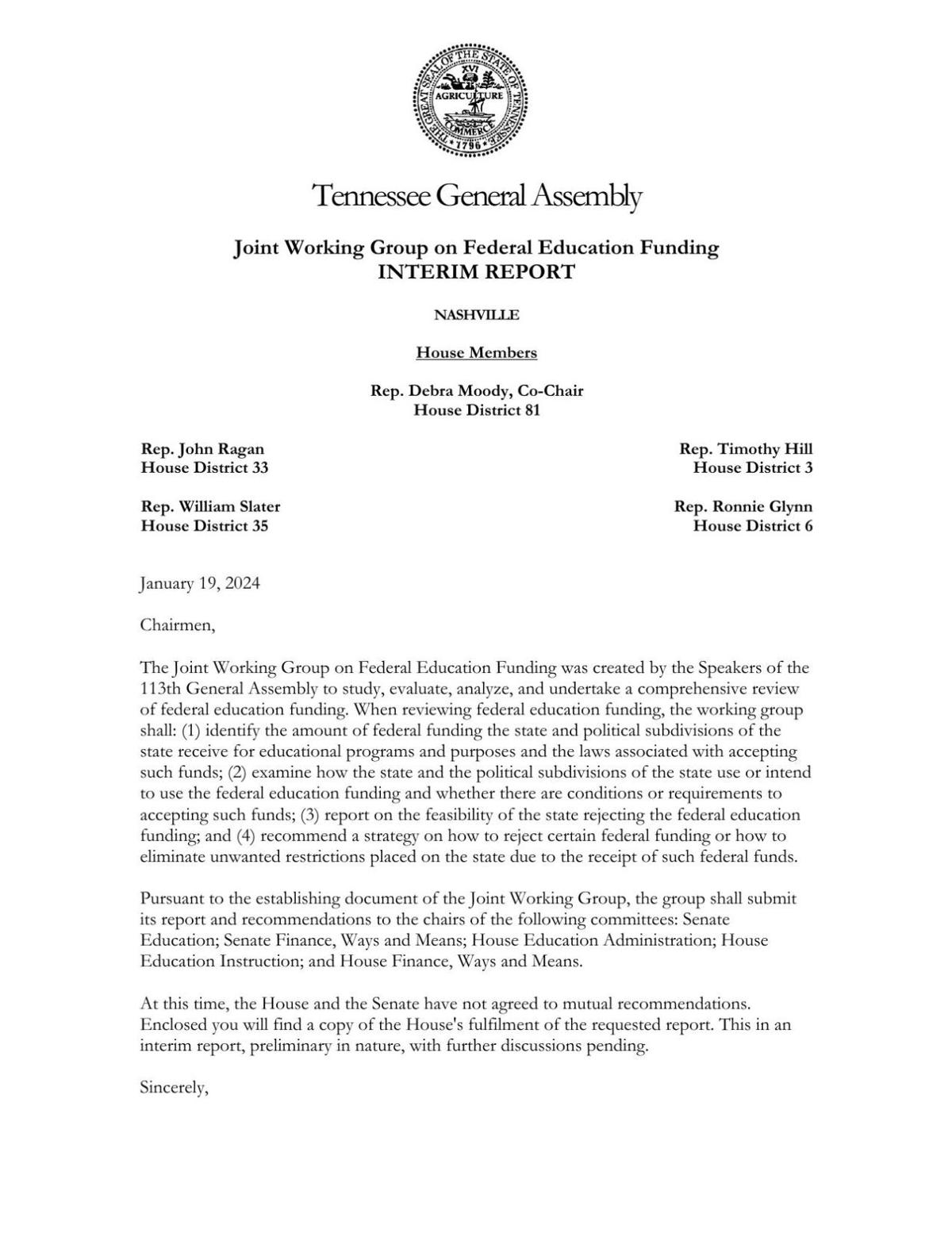 House education funding report