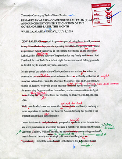 Vanity Fair Editors Take a Red Pen to Sarah Palin's Resignation Speech