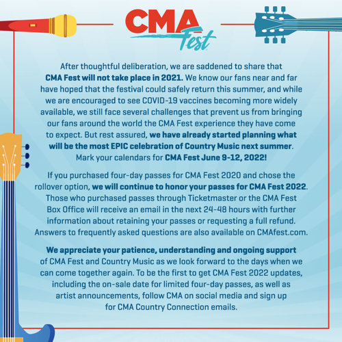 CMA Fest 2021 Is Canceled