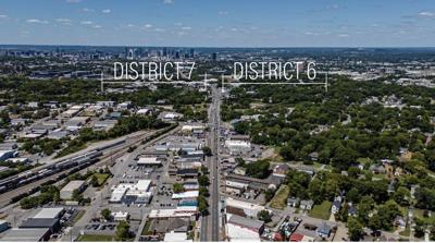An aerial view of Nashville, where the 7th and 6th districts meet