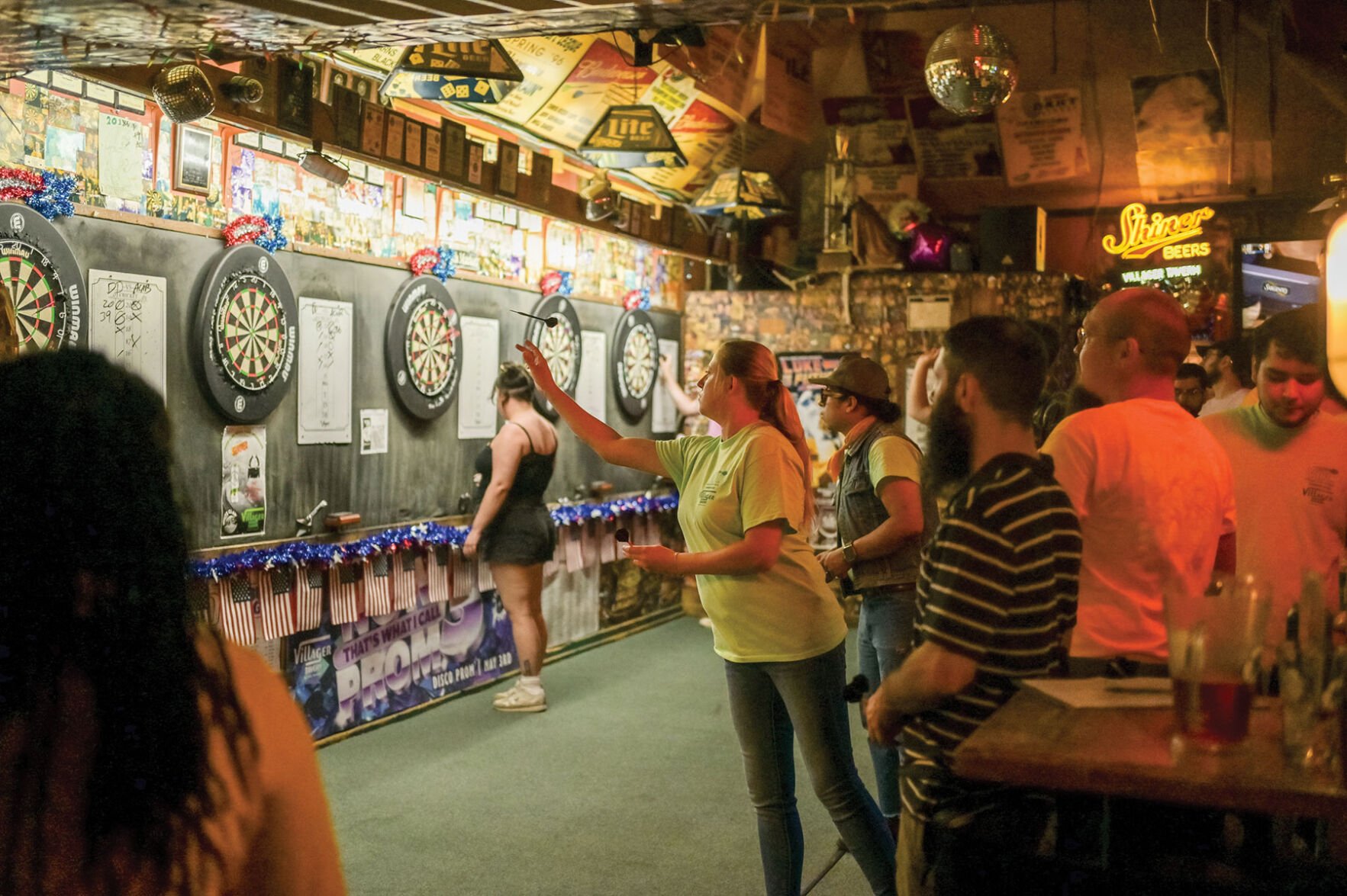 Throwing darts at the Villager Tavern