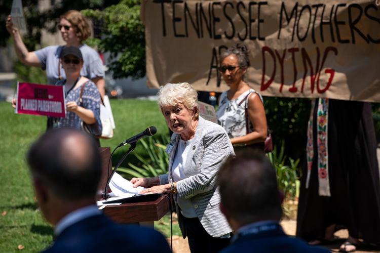 State Sen. Janice Bowling speaks during the unveiling ceremony for an anti-abortion memorial, June 24, 2026