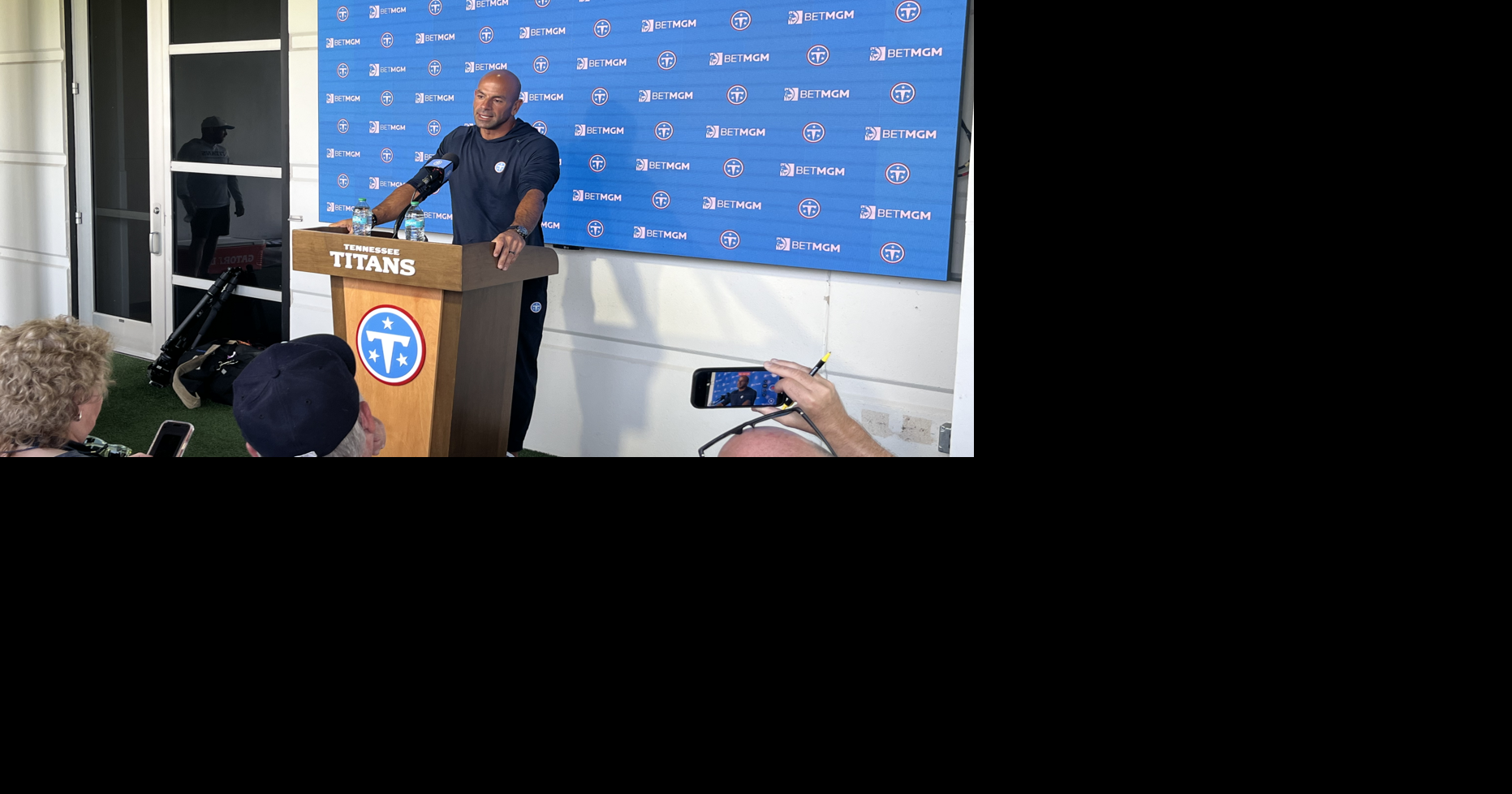 Titans coach Robert Saleh addresses reporters, July 30, 2026