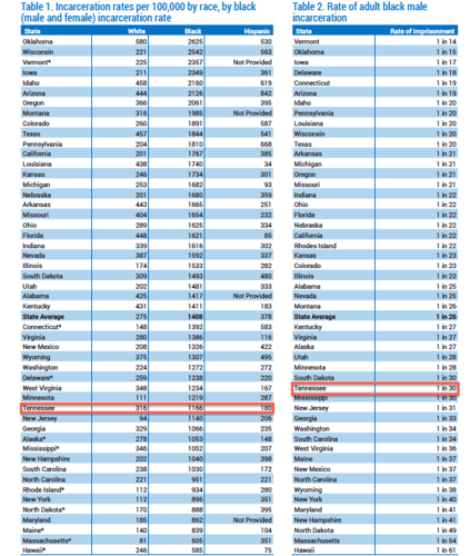 Report: 1 in 30 Adult Black Males in Tennessee Incarcerated