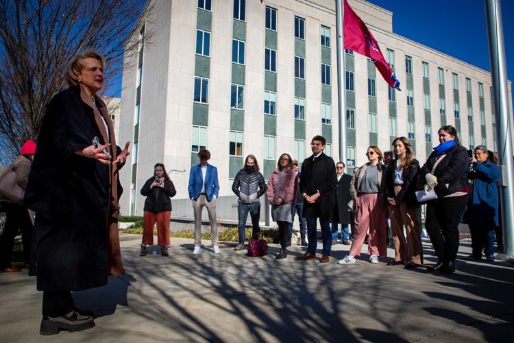 State Sen. Heidi Campbell speaks at Legislative Plaza, Jan. 14, 2025
